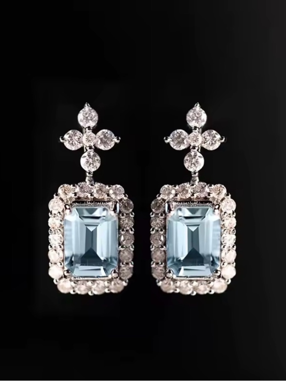 Sterling Silver Aquamarine Halo Drop Earrings - Sky Blue